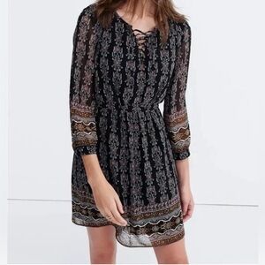 Madewell Lace-Up Burnished Floral Boho Dress